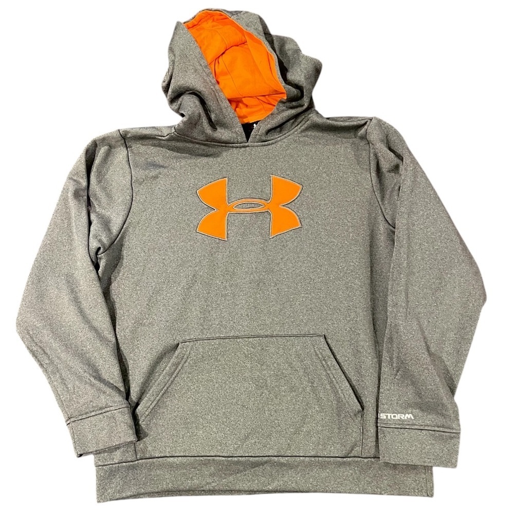 Under Armour Sweatshirt Hoodie Boys Youth Large Gray/Orange​